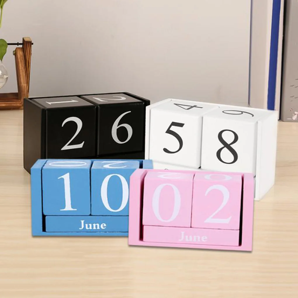 

Vintage Desktop Wooden Cube Block Calendar Home Office Living Room Bedroom Table Decor Photo Shooting Prop Home decorations