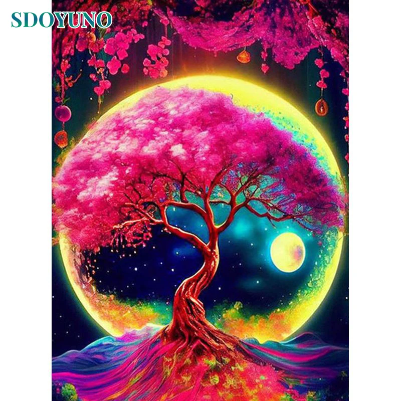 

SDOYUNO Oil Painting By Numbers Tree Drawing On Canvas Coloring By Numbers Landscape Handmade Gift Decoration Living Room