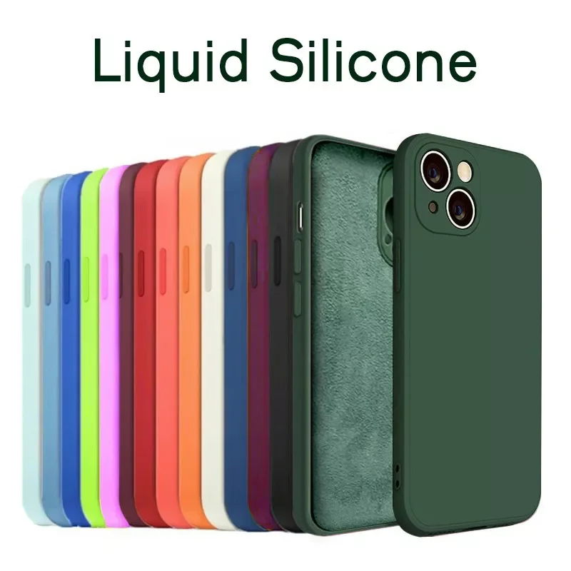 

Free Shipping For iPhone 14 13 12 11 Pro Max Mini X XS XR 7 8 Plus SE Luxury Shockproof Protection Cover Square Liquid Silicone