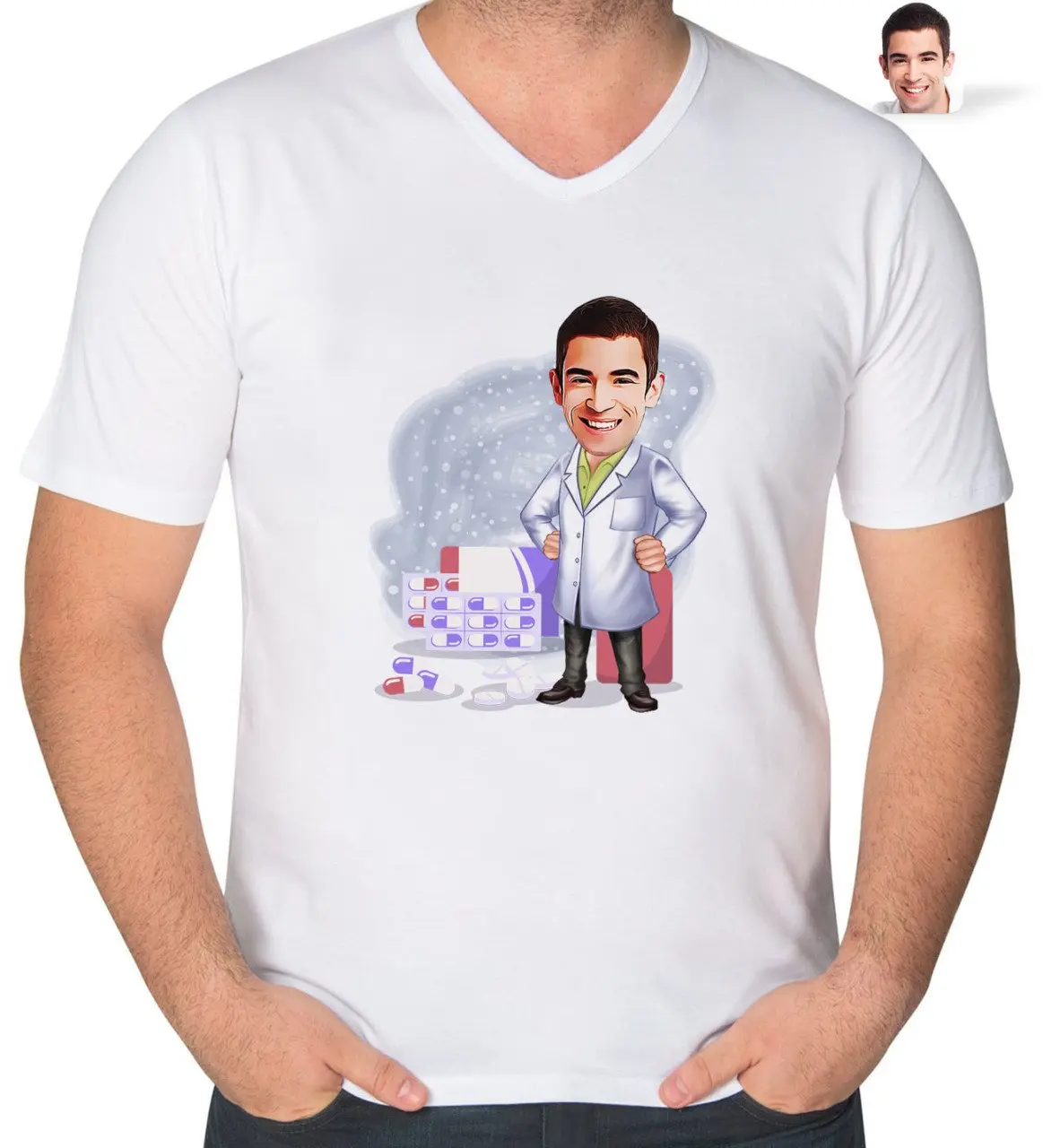 

Персонализированная Мужская фармацевтическая карикатура с V-образным воротником tişyort-3