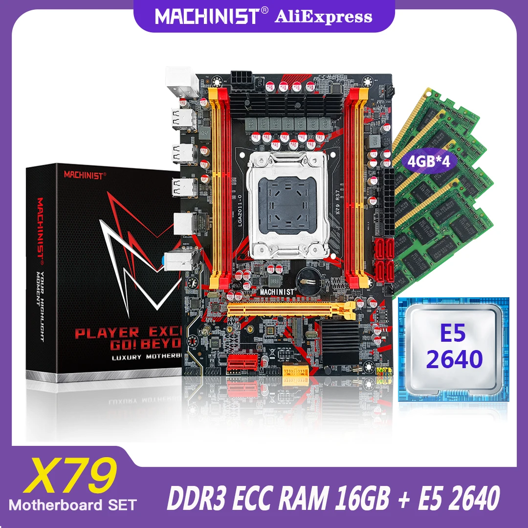 

MACHINIST X79 Kit Motherboard With Xeon E5 2640 CPU Processor LGA 2011 Set 16GB (4G*4) DDR3 ECC RAM Memory ATX M.2 NVME RS7