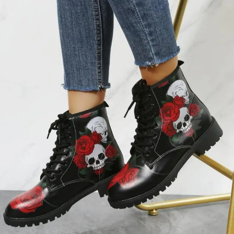 

Plus Size Flowers Gothic Style Ankle Boots Fashion Street Women Casual Shoe 2022 Ytmtloy Round Toe Cross Tied Botines De Muje