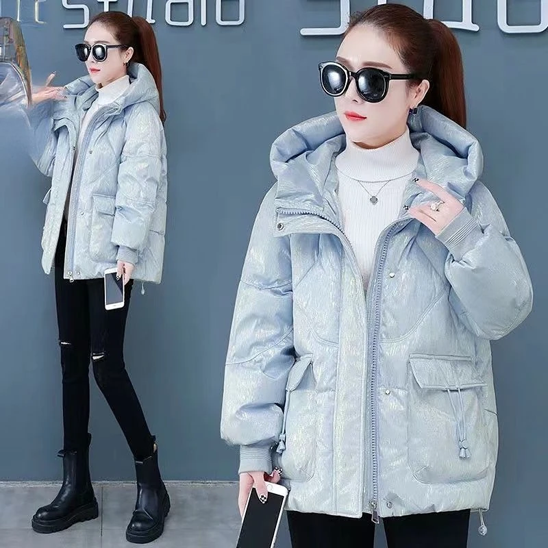 Woman Winter Down Jacket Female Short Loose Thick Fashion Coat Female White Duck Down Coats Ladies Casual Hooded Warm Coats G225