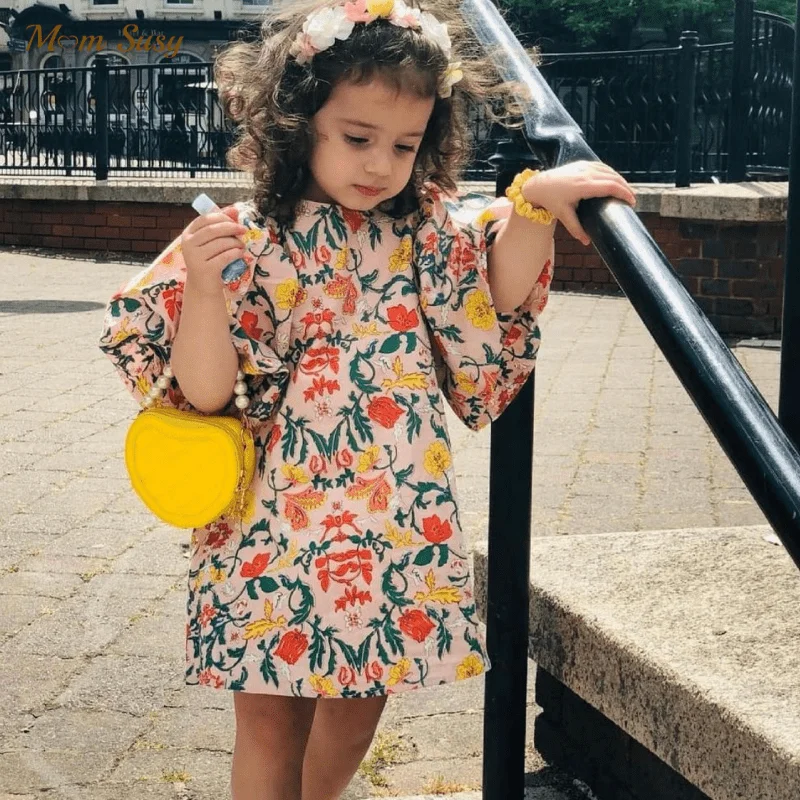 

2022 Summer Baby Girl Princess Cotton Floral Dress Puff Sleeve Infant Toddler Girl Vintage Flower Pastoralism Baby Clothes 1-7Y