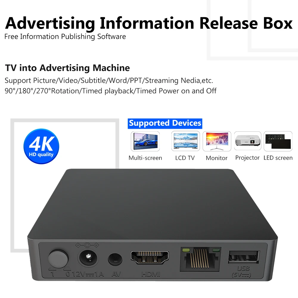 

Advertising Box Digital Signage Player 4K Android Information Release Picture Rolling Subtitles Split Screen Display Network