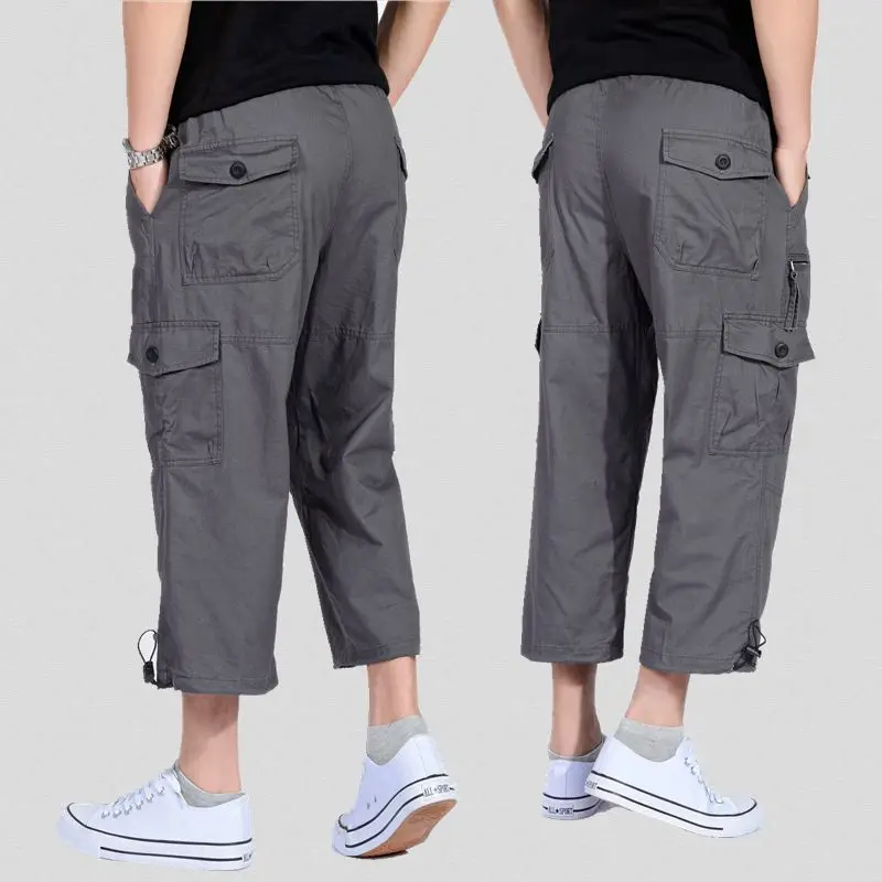 

Fashion Sports Elastic Men's Summer Multi Pocket Casual Cotton Elastic Capris Men's Military Tactical Short Underwear Large 4XL