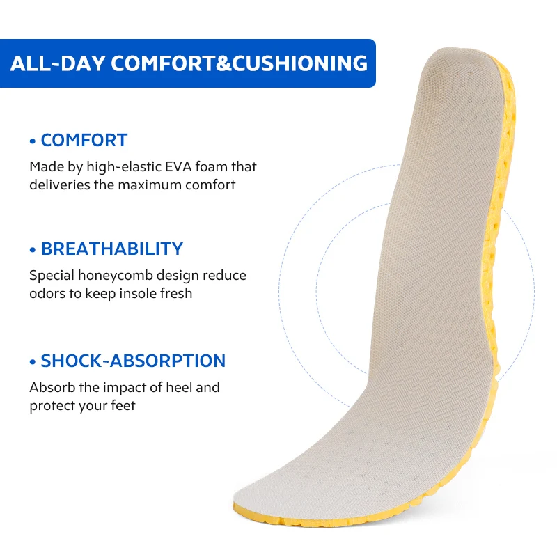 FootMaster Elastic Shock Absorbing Shoe Insoles Breathable Honeycomb Sneaker Inserts Sports Memory Foam Shoe Insole Unisex