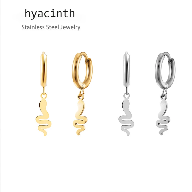 

Snake-shaped Stainless Steel Hoop Earrings 18k Gold Round Simple Trend Hanging Animal Drop Earrings For Woman Party Punk Jewelry