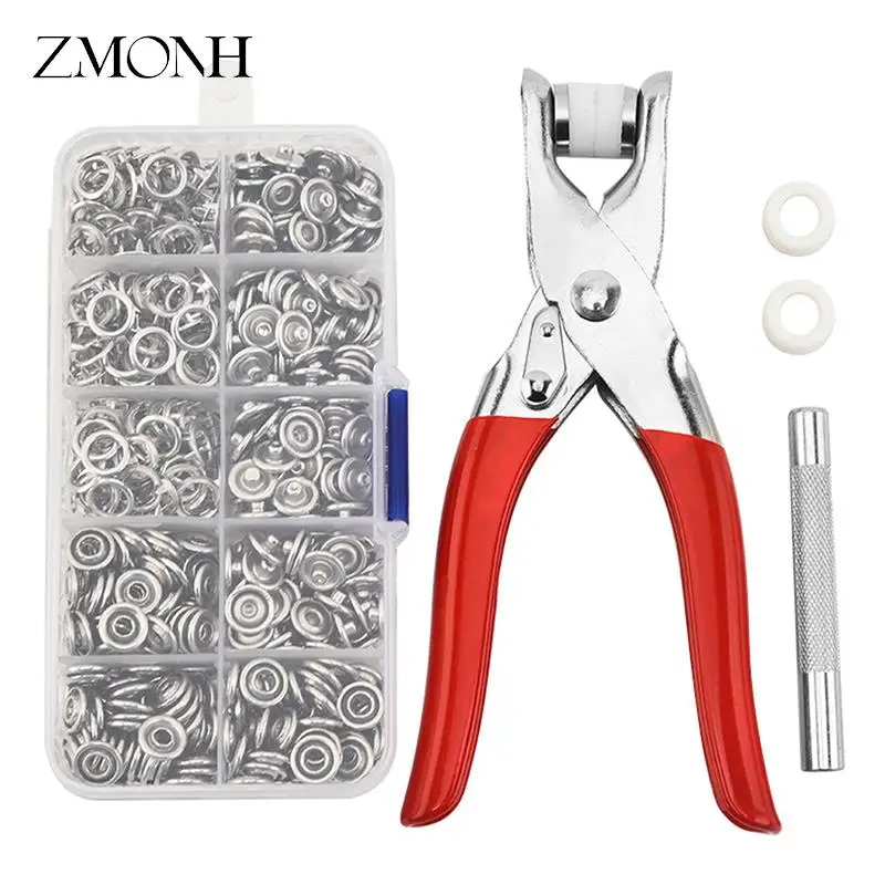 

100pcs 9.5/10mm Metal Sewing Prong Rings Buttons Press Studs Pliers Snap Craft Fasteners + Clip Pliers DIY Clothes Tool