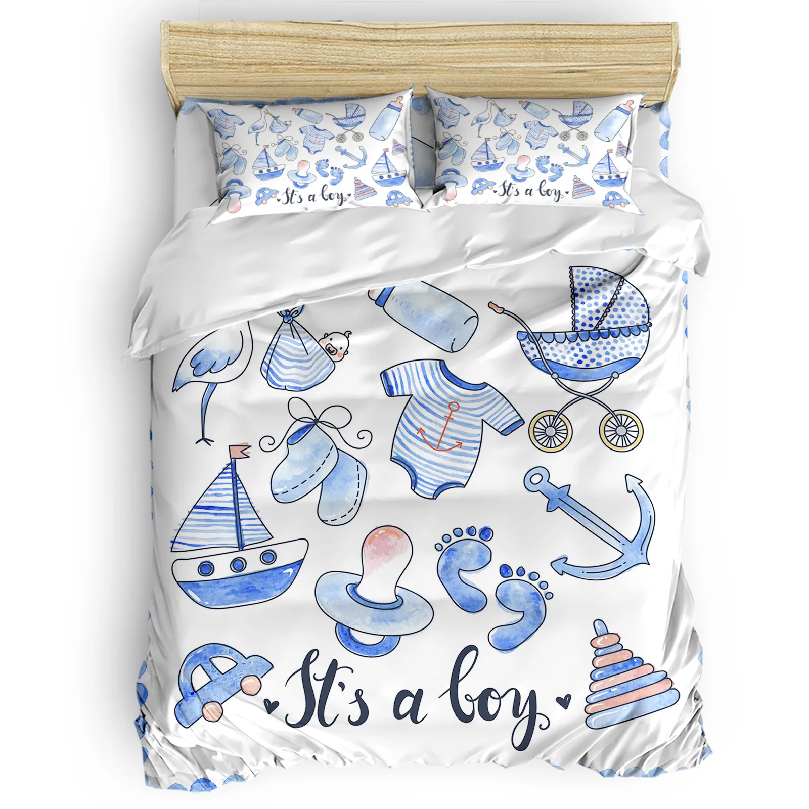 

Blue White Stork Baby Gift Watercolor This Is A Boy Comfortable Household Goods Bedroom Bed Luxury Duvet Cover 2/3/4 Pieces