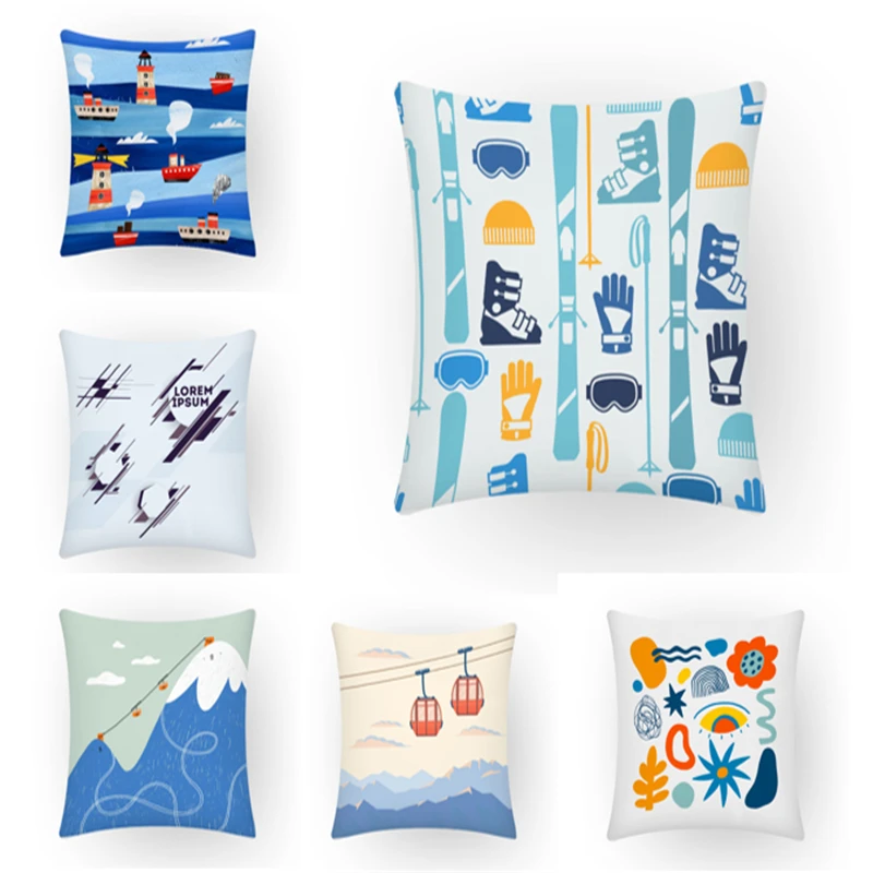 

New Pillow for Sofa Living Room Decoration Velvet Pillow Cover Oil Painting Bed Cushion Cover Landscape Flowers Colorful SF233