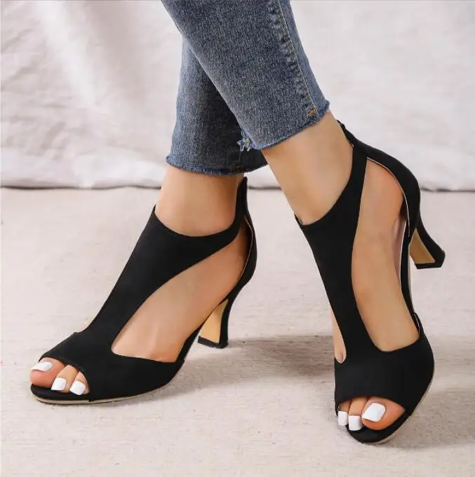 Summer Women Suedes Thick heel Sandals Bohemian Handmade Ladies Casual Comfortable Espadrilles Platform Pumps Shoes Heels Large