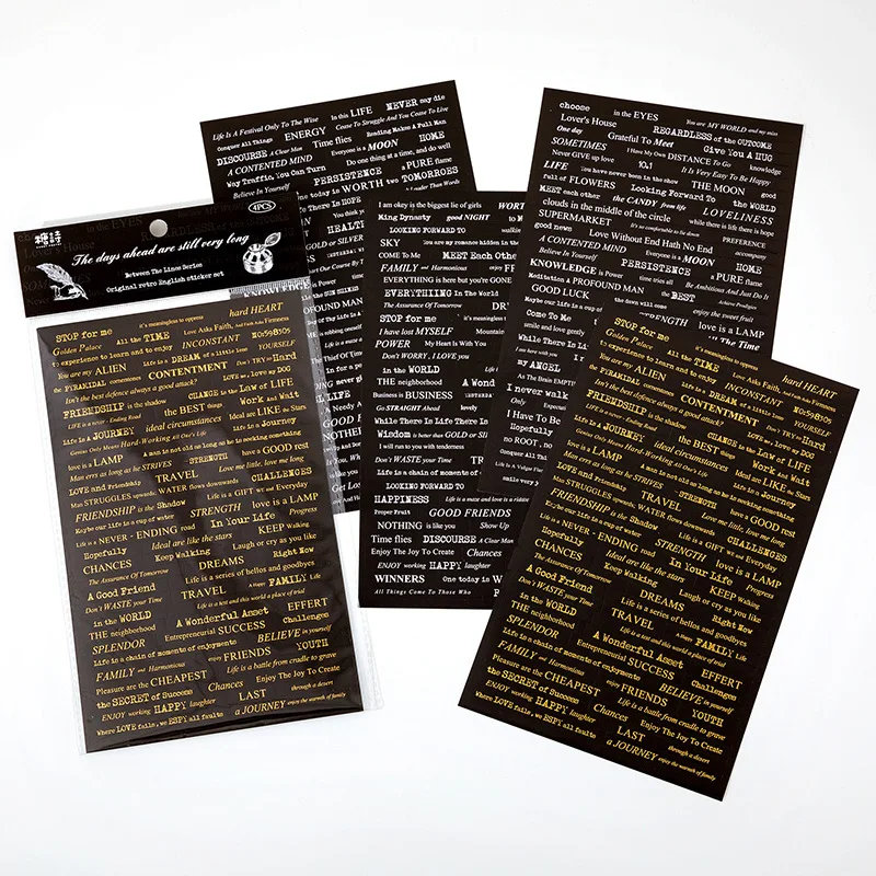 

Journamm 4sheet Vintage Bronzing Phrases Stickers DIY Scrapbooking Journaling Deco Supplies Korean Stationery Planner Sticker