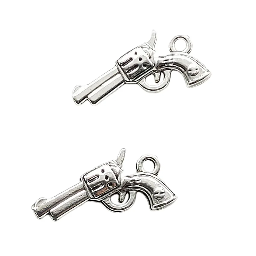 

10pcs Pistol Antique Silver Charms Pendants for Jewelry Making 22*12mm