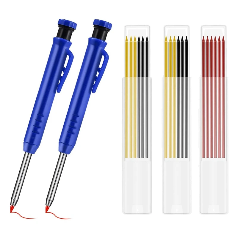 

2Pcs Blue Carpenter Mechanical Pencils 18Pcs Pencil Leads Carpenter Architect Working Tool For Drawing Making Scribbling