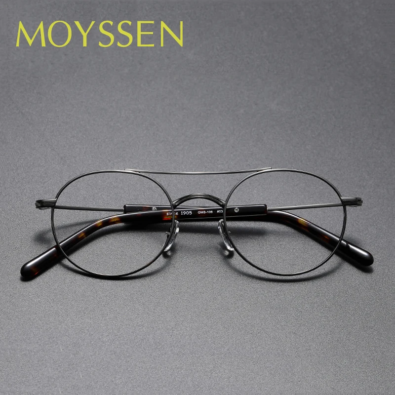 

2022 Japan Handmade Men's Double Beam Round Titanium Acetate Frame Glasses Women Vintage Decorative Myopia Optical Eyeglasses