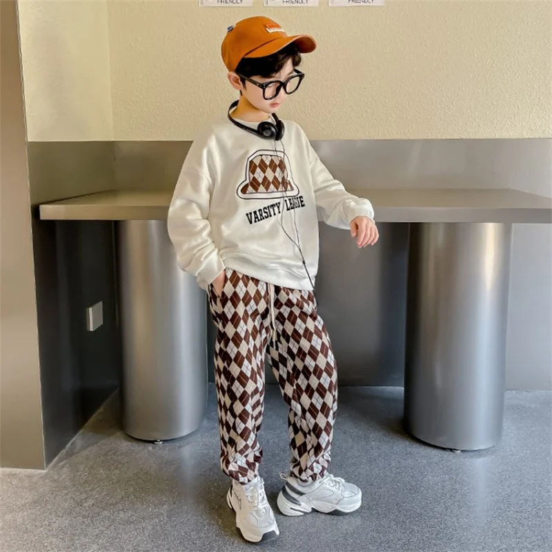 2 шт./комплект детский хлопковый комплект из свитшота и брюк |