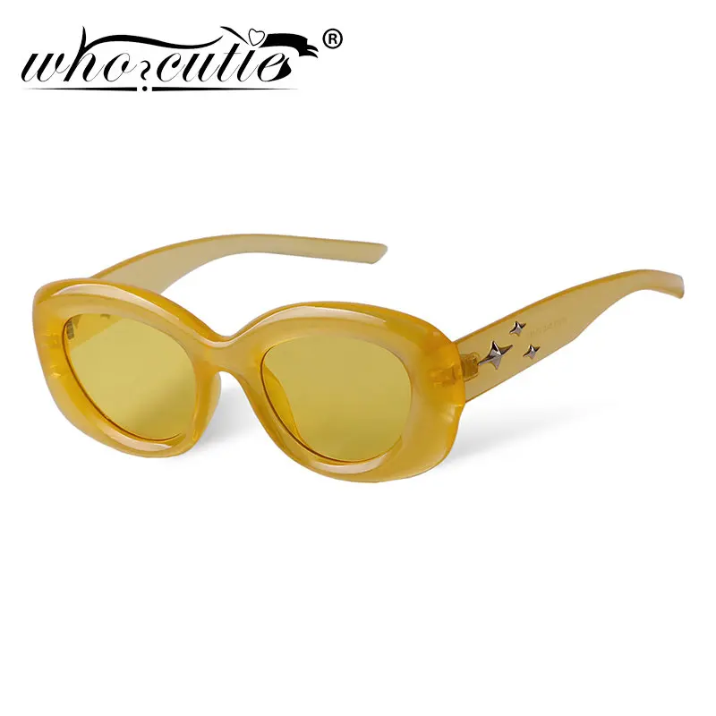 WHO CUTIE Fashion Square Sunglasses Women Brand Design Flat Top Leopard Rivet Big Rectangle Frame Sun Glasses Shades Lady UV400