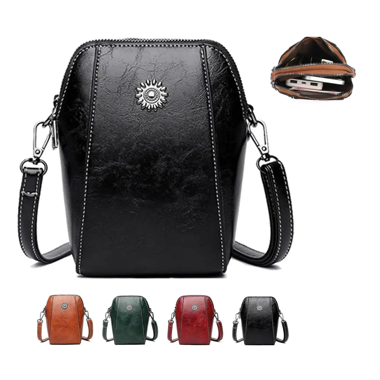 

All-match Vertical Cellphone Bag Crossbody Soft Leather Mini Shoulder Bags Stylish Retro Messenger Clutches