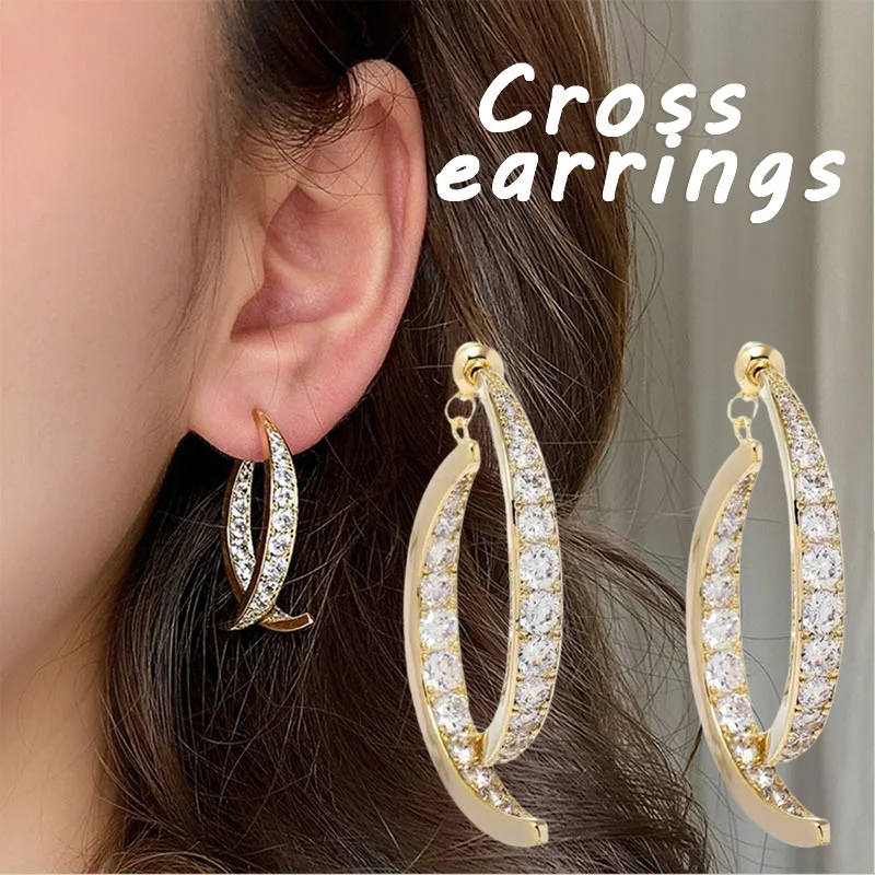 

Cross Curved Earrings 2022 Trend for Women Stick Drop Zircon Ear Cuffs Girls Gold/Silver Color Rhinestone Earrings Jewelry Gifts