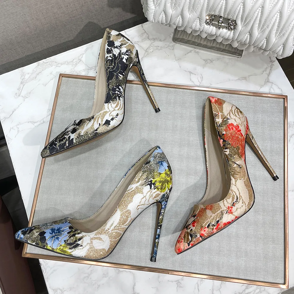 

Женские туфли на тонком каблуке, туфли с острым носком и вышивкой, осень 116908