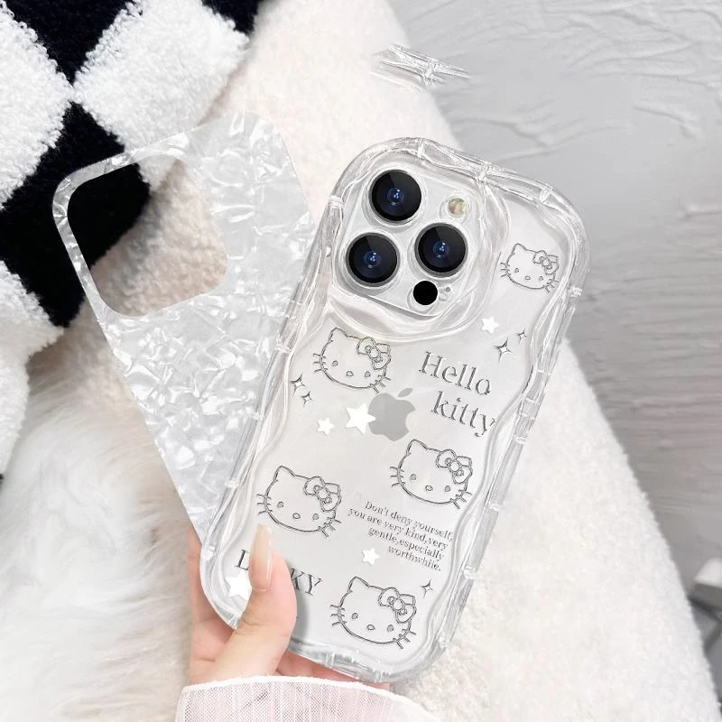 Милый чехол Hello Kitty Kawaii 3D волна для iPhone 16 15 14 13 12 11 Pro Max Mini X XR XSMAX 8 7 6S Plus Мягкий