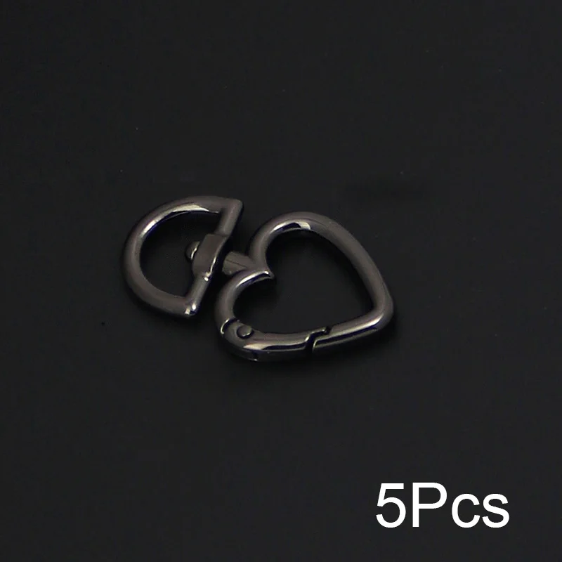 5pcs Heart Shape Spring Gate O Ring Openable Leather Handbag Belt Strap Metal Detachable Trigger Buckle Key Ring DIY Accessories