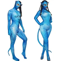 personality performance costume womenmen blue tights jumpsuit with tail cosplay elastic force stage outfit nightclub costumes