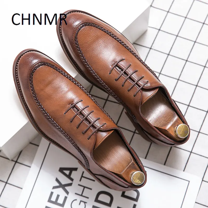 

CHNMR-S Dress shoes for men Pointed toe Chelsea Business casual Designer with strap Fashion Popular Trends Rubber Leather Black