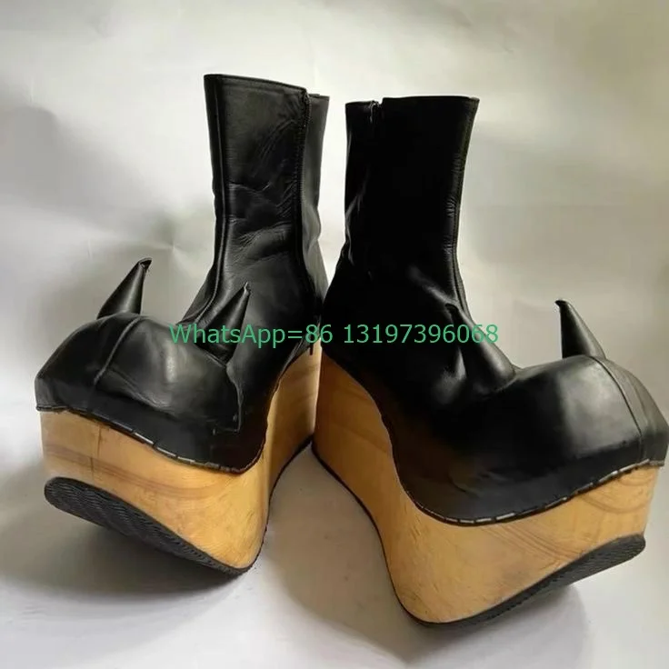 Женские сценические сапоги на платформе до середины икры черные ботинки для