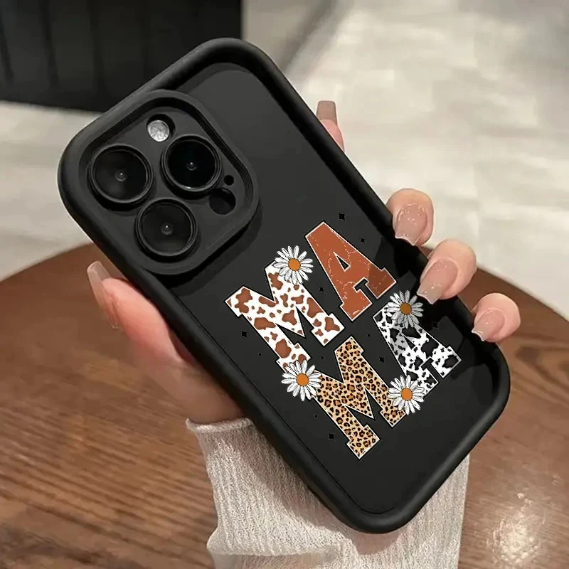 Фото Противоударный силиконовый чехол для iPhone 17 Air 16 E 15 14 Plus 13 12 Mini 11 Pro Max с леопардовым и коровьим принтом и надписью «Mama» №4