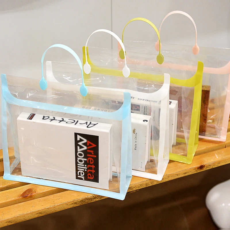 

10pcs Transparent Waterproof Plastic Bag Wedding Party Gift Bag For Jewelry Cosmetic Packaging Thickened Plastic Bag With Handle