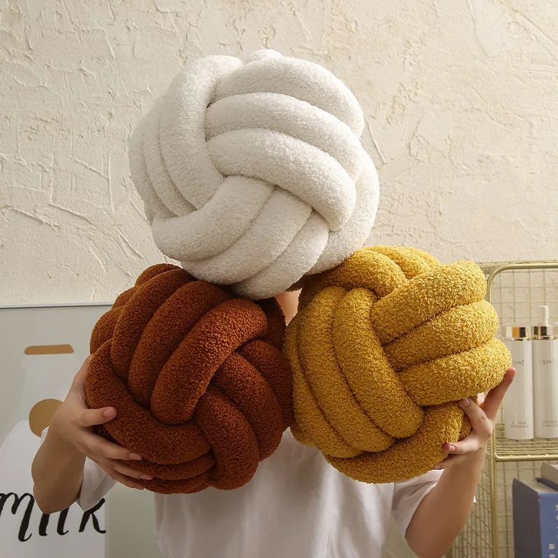 

Creative Korean Solid Color Plush Pillow Twist Pillow Knot Round Special-Shaped Retro Geometry Cushion Lovely Home Decoration