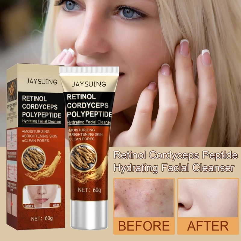 

60g Retinol Facial Cleanser Hydrating Cordyceps Polypeptide Oil Control Pore Shrinking Blackhead Removal Exfoliation Brighten