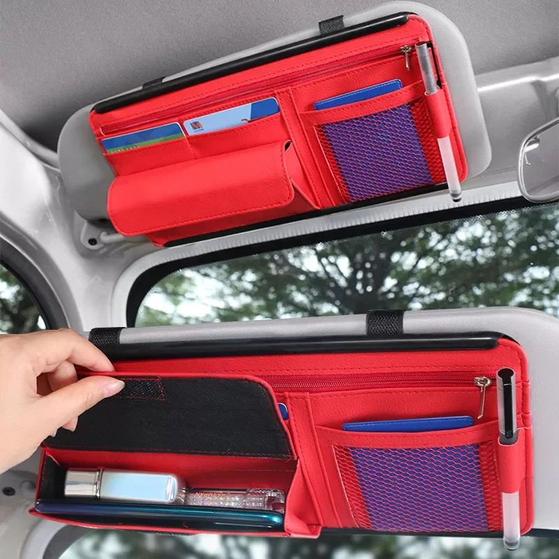 

in 1 Car Organizer Sunshade Storage Car Sun Visor Clip Leather Stowing Box Pen Card Ticket Sunglasses Clip Bag Car Accessories
