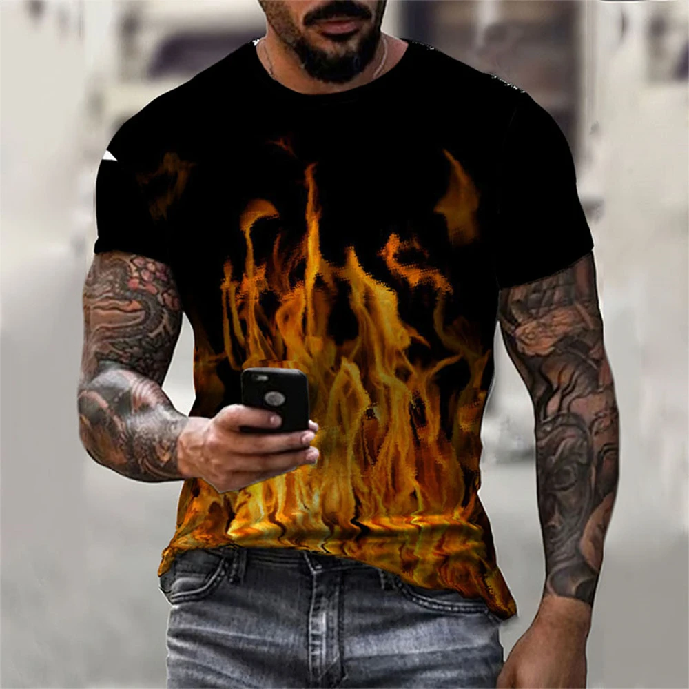 

2023 summer men's T-shirt men and women 3D volcanic flame short-sleeved smoke element fashion parent-child T-shirts Boy Clothing