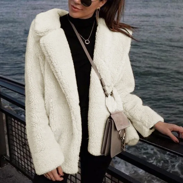 Fashion suit collar plush jacket top women's fur coat autumn and winter new artificial fur women