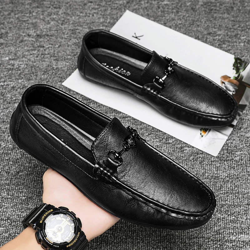 

Casual Men Glossy Leather Shoes Luxury Brand Slip on Formal Loafers Moccasins Italian Black Male Driving Flat Breathable