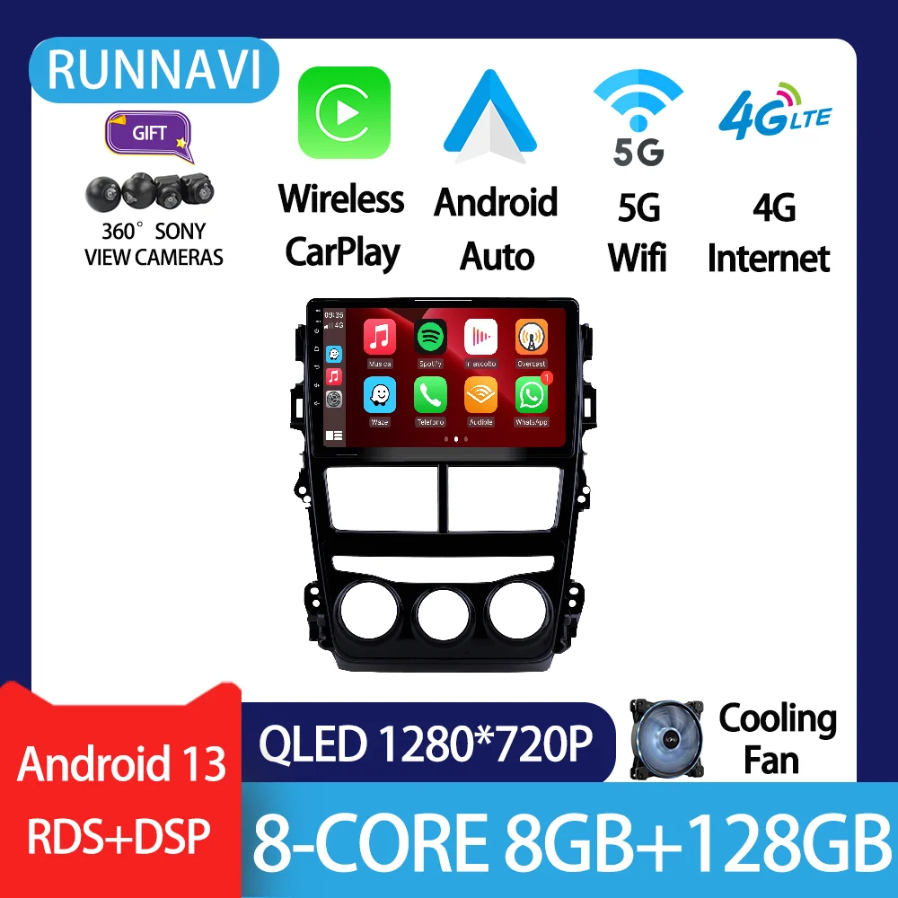 

Android 13 For Toyota Vios Yaris 2018-2019 Car Radio Stereo Multimedia Video Player Navigation GPS Wireless Carplay DSP RDS QLED