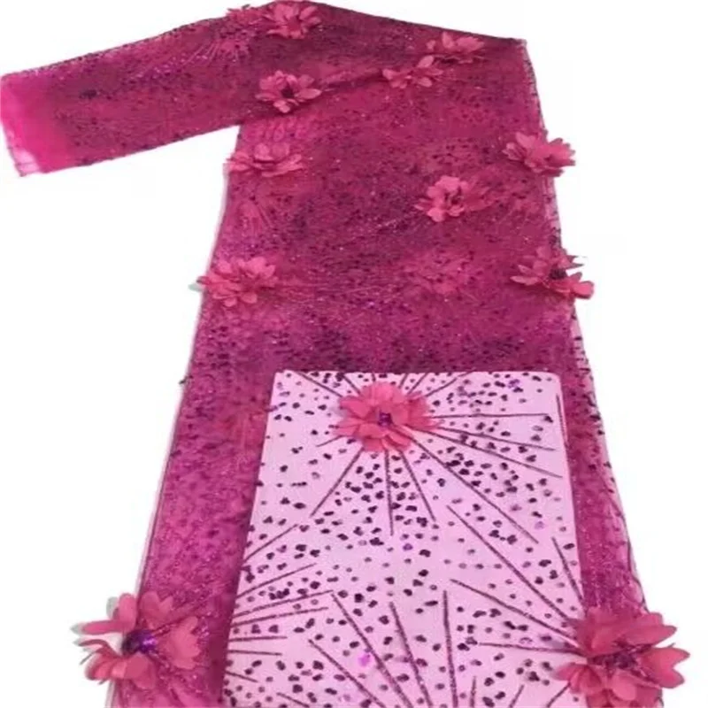 

Красные блестки, африканская французская сетчатая кружевная ткань, 3d цветочное высококачественное Тюлевое Сетчатое кружево, нигерийское свадебное платье, кружево для женщин