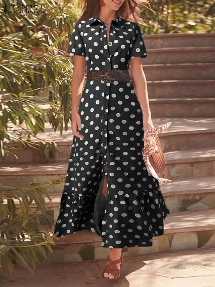 

2022 летние праздничные платья макси для вечерние, повседневное женское элегантное платье-рубашка в горошек