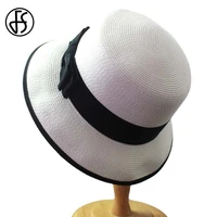 fs natural straw visor hats for women fashion thin paper curl brim sun caps ladies business round head flat top beach cap fedora