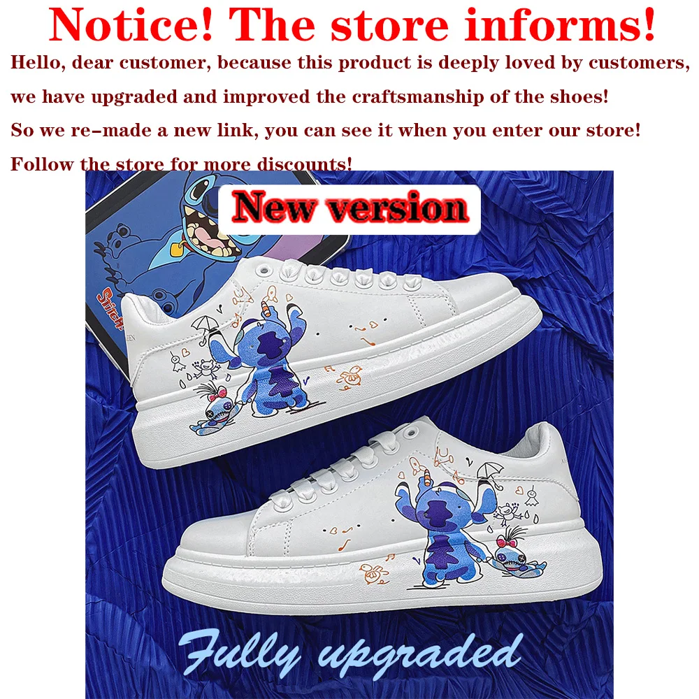 Disney Stitch Couple Fashion Men Women Vulcanize Shoes Male Platform Sneakers Girls Casual kateboarding Shoes flats 3D graffiti