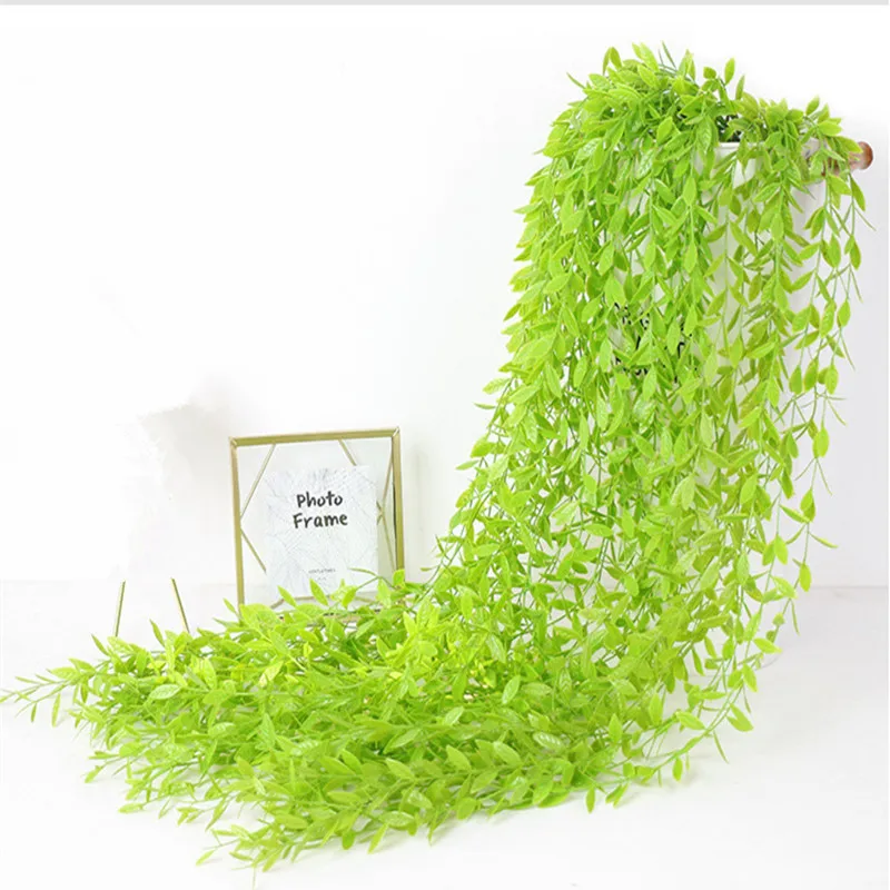 

Simulation Plant Willow Leaf Rattan Wedding Ceiling Wall Hanging Plastic Green Leaf Rattan Hanging Green Plant