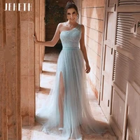jeheth sky blue one shoulder sequined prom dress high split a line formal evening party gown arabic floor length robes de soir%c3%a9e