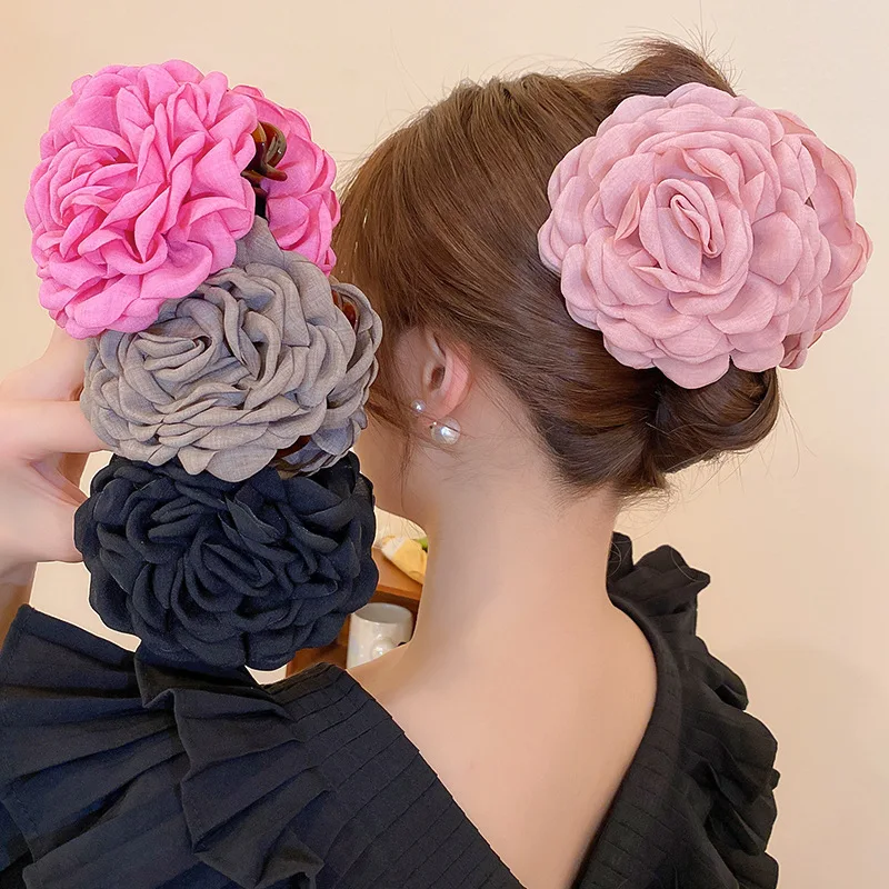 

Fabric Flower Hair Clip Headdress Back of Head Large Grab Clip High Sense Hair Clip Hair Temperament Shark Clip Hair Accessories