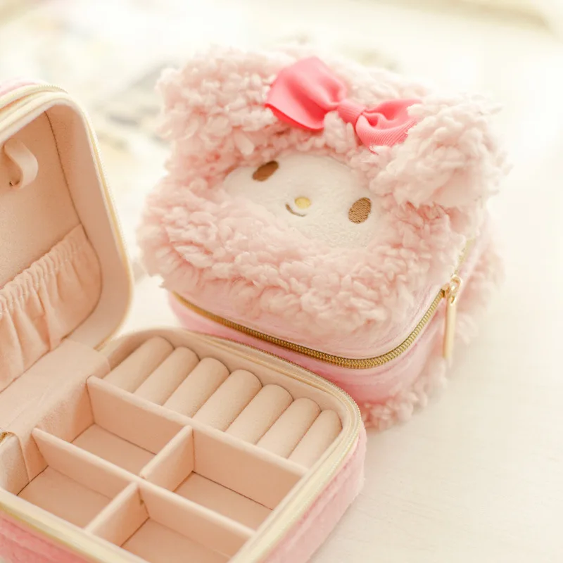 

Sanrioed Hellokittys Mymelody японский милый розовый и нежный кролик мягкая шкатулка для ювелирных изделий Удобная дорожная маленькая коробка для хране...