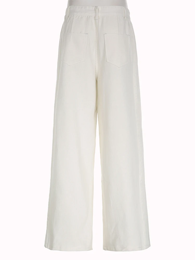 WeiYao White Denim Wide Leg Cargo Pants Women Streetwear Korean Fashion Low Waist Straight Jeans Casual Loose Baggy Trousers