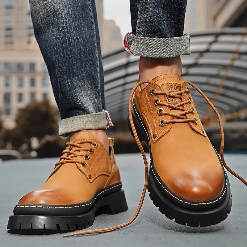 Туфли дерби мужские на толстой подошве модные деловые повседневные туфли