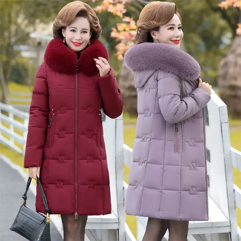 2022 New Winter Jacket Women Parkas Warm Fur Collar Jacket Long Hooded Parka Coat Female Fur Thick Office Lady Outwear K185